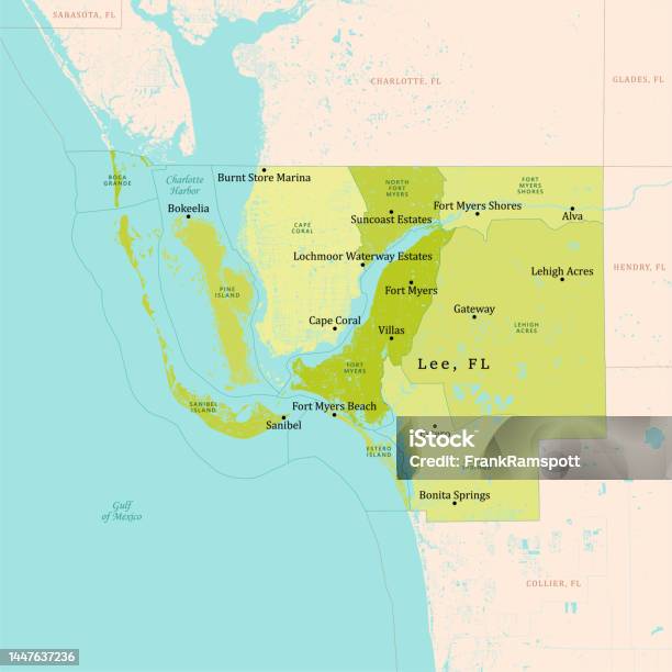 Fl Lee County Vector Map Green Stock Illustration Download Image Now