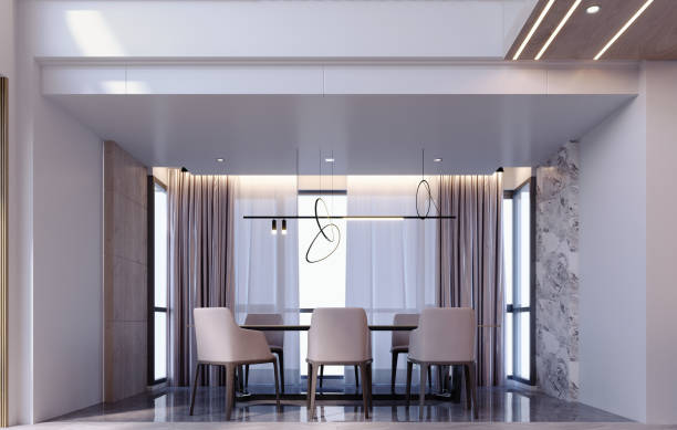 istock 3d rendering,3d illustration, Interior Scene and  Mockup,dining room interior design,moderm style,table,chair. 1447639765