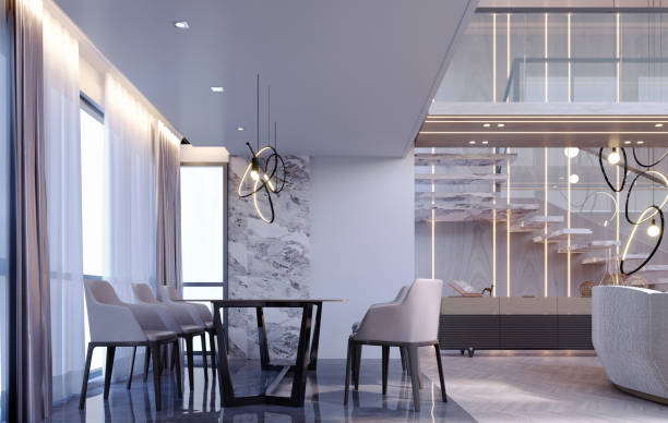 istock 3d rendering,3d illustration, Interior Scene and  Mockup,dining room interior design,moderm style,table,chair. 1447641081