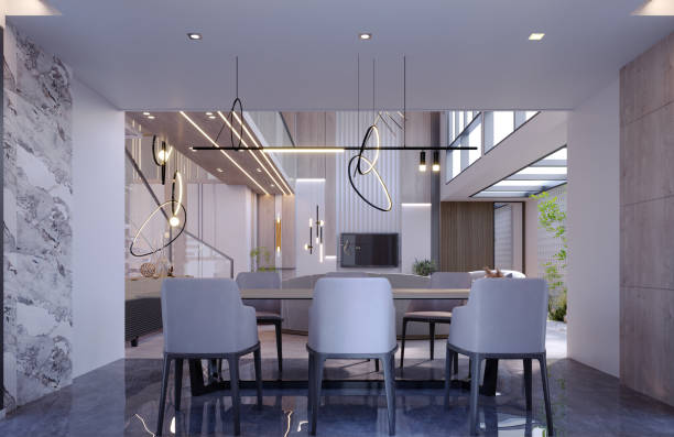 istock 3d rendering,3d illustration, Interior Scene and  Mockup,dining room interior design,moderm style,table,chair. 1447641131