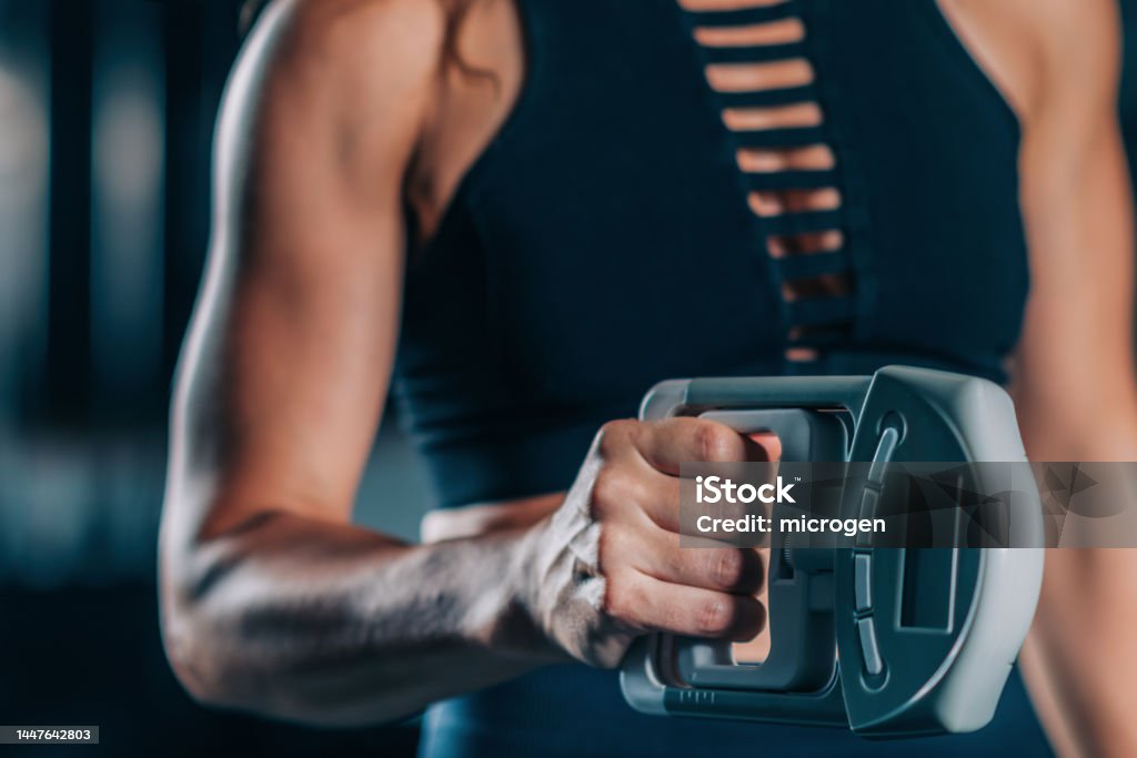 Using A Dynamometer Using Hand Dynamometer For Grip Strength Test Stock Photo - Download ...