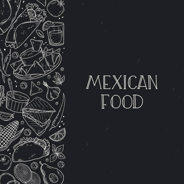 мексиканская фуражка на черном фоне. кухня мексикаин. линейная графика. рисованная контурная векторная эскизная иллюстрация. мексиканское - tequila shot stock illustrations