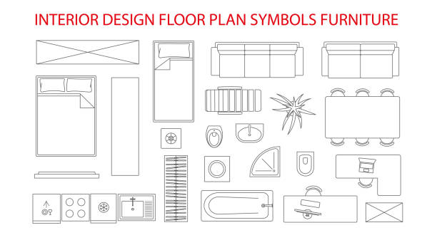 ilustraciones, imágenes clip art, dibujos animados e iconos de stock de elementos de diseño de iconos para plano. - office contemporary furniture domestic room