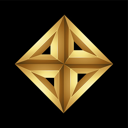 Golden Embossed Diamond Made of Triangles on a Black Background