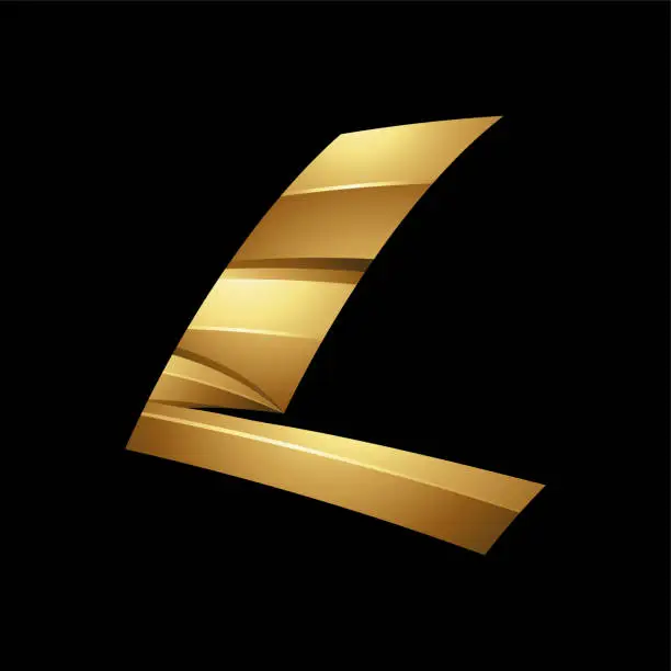 Vector illustration of Golden Embossed Swooshing Letter L on a Black Background