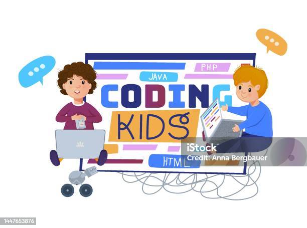 Coding Jr. School Sign Children Coding School Or Kindergarten Vector Illustration Stock ...