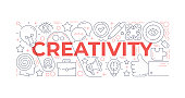 istock Creativity Web Banner Design Template with line art icons 1447653992