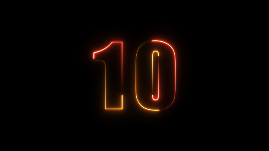 Neon number 10 on black background. Ten.