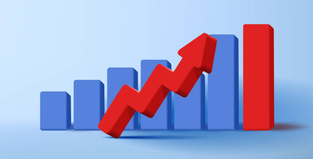 istock 3d composition of bar chart with volume red arrow, business strategy investment illustration 1447654799