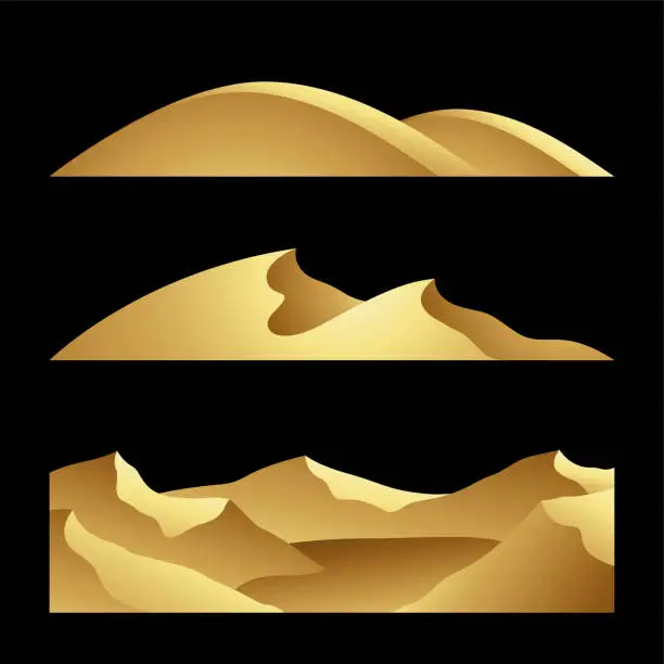 Vector illustration of Golden Hills Dunes and Mountains on a Black Background