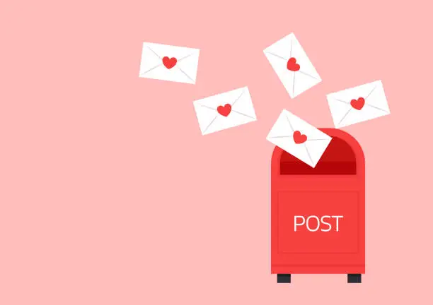 Vector illustration of Love letter vector. Mailbox vector. mailbox on pink background. Love letter in mailbox.