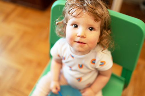 Portrait of small girl in the living room at home