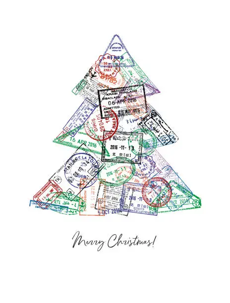 Vector illustration of Passport stamp Christmas Tree poster