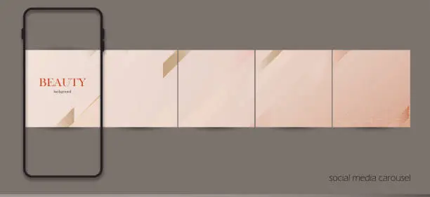 Vector illustration of light rose pink gold Instagram social media carousel post background template. luxury aesthetic puzzle banner for woman, fashion, spa, beauty
