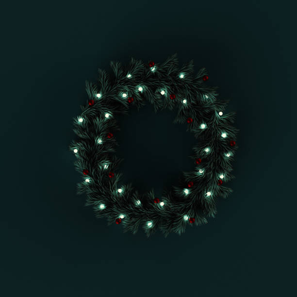 istock Christmas wreath made of pine branches and decorated lights. 3d render 1447665921