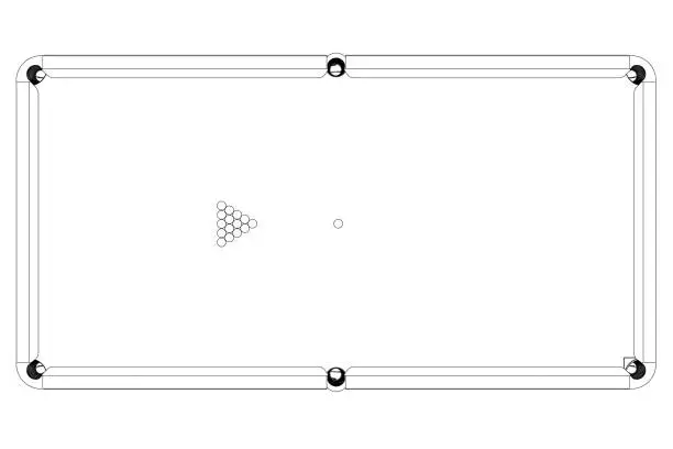Vector illustration of Outline of billiard table with balls from black lines isolated on white background. View from above. 3D. Vector illustration.