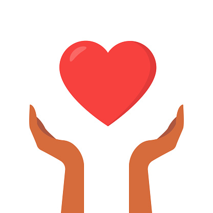 Charity flat icon. Hands take a heart.Vector illustration isolated on white background.Eps 10.