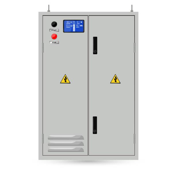 ilustrações, clipart, desenhos animados e ícones de caixa elétrica, painel de controle elétrico industrial. display de cristal líquido. imagem vetorial - liquid crystal display