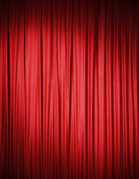 Red Stage Curtain Red velvet stage curtain. Vertical composition. 3D rendering. stage curtain up stock pictures, royalty-free photos & images