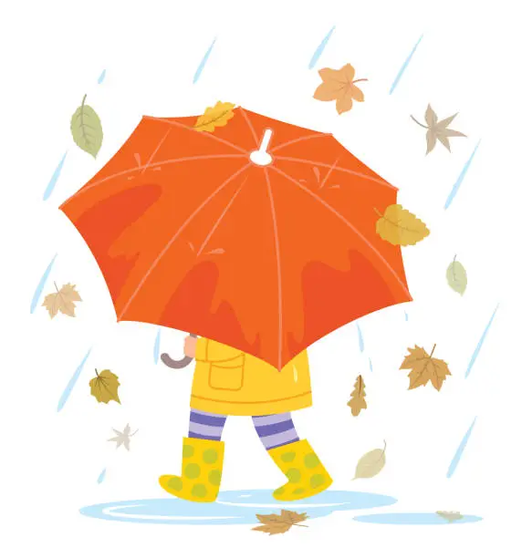 Vector illustration of Girl Walking in Rain with Umbrella