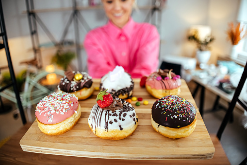 Beautifully decorated donuts ready to eat