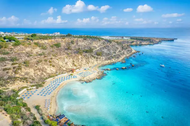 Landscape with Konnos beach in Protaras, Cyprus island