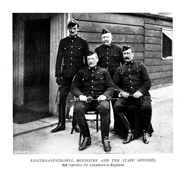 istock 19th c illustration Lieutenant and officers 2nd Leicestershire regiment at Curragh.The Navy & Army Illustrated 1899 1447679199