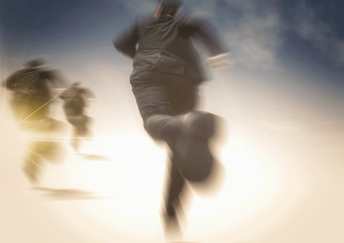 3d illustration of business person running towards future with business challenge concept