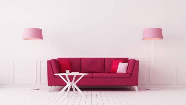 viva magenta room interior color of the year 2023 - 3d rendering - magenta stok fotoğraflar ve resimler
