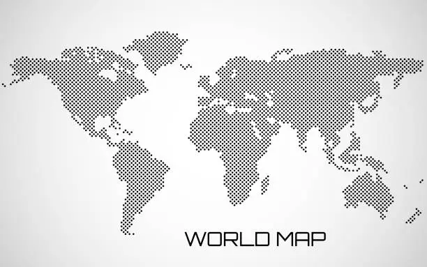 Vector illustration of Dotted map of World. Abstract world map of dots