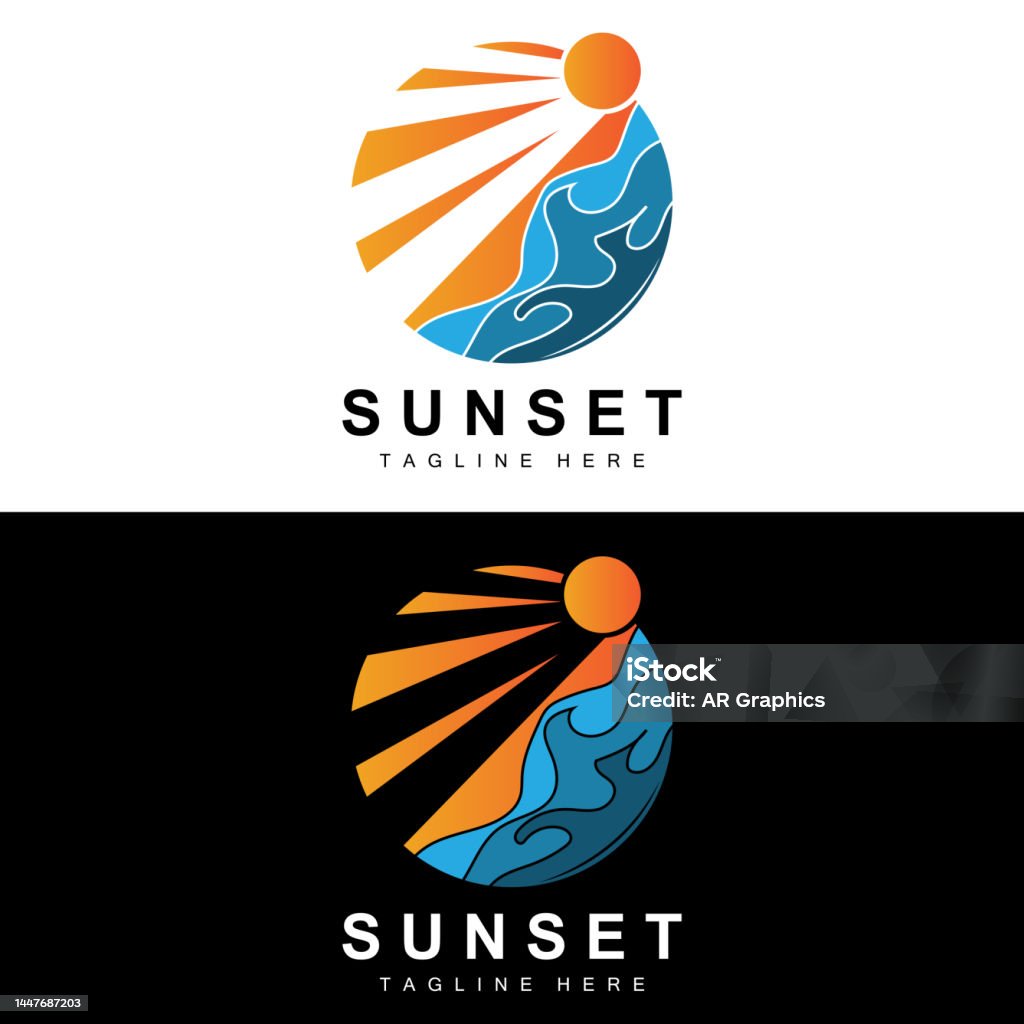 Red Sunset Logo Sunset Beach Logo Design Seascape Illustration Red Day Vacation Spot ...