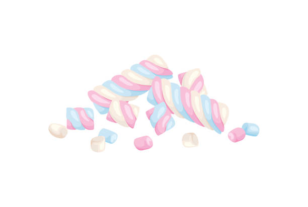 istock Heap of marshmallows isolated on white background. Sweet dessert icon. Vector cartoon illustration. 1447691852