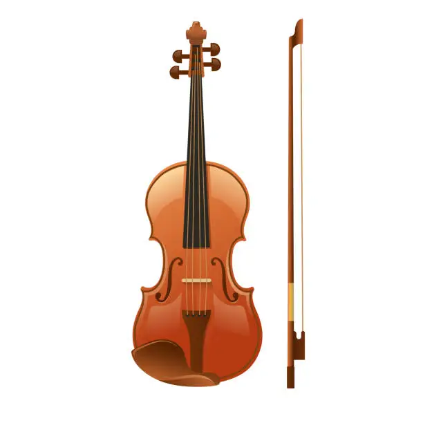 Vector illustration of wooden violin with a fiddle stick vector illustration