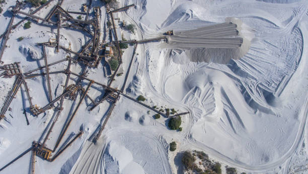 Top view of the ore conveyor system in the quarry. stock photo