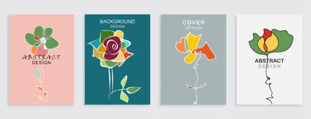 Vector illustration of Vector hand drawing sketch colorful foliage flower card banner abstract creative universal artistic templates background.Set of poster,card,invitation, flyer,cover,banner,placard, brochure and other graphic design