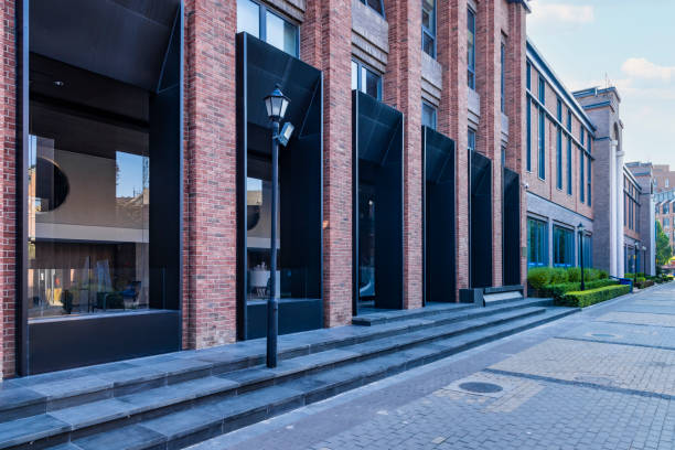istock Red brick construction of the unmanned block 1447698371
