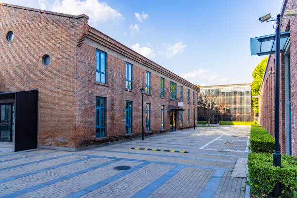 istock Red brick construction of the unmanned block 1447698419