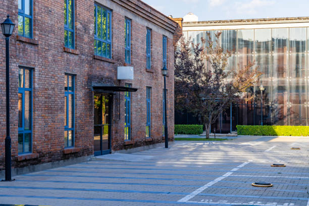 istock Red brick construction of the unmanned block 1447698424