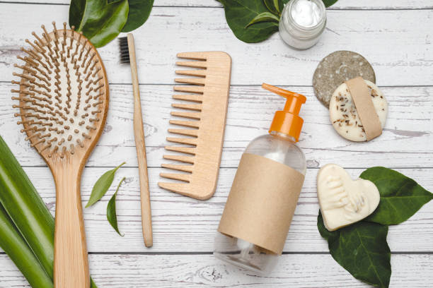 istock Flat lay composition of zero waste eco friendly cosmetics and bathroom accessories. Sustainable cosmetics 1447698570