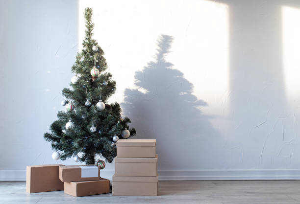 istock Christmas tree and craft gift boxes. Mockup design 1447698873