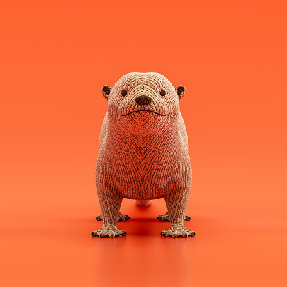 Otter doll, stuffed animal toy made of cloth, single animal from front view, handmade animal, 3d rendering, nobody