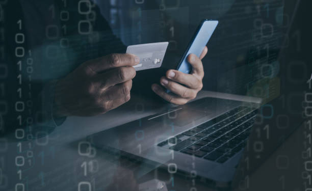 istock Man using application on smartphone, shopping and payment online. New tech banking service concept 1447704401