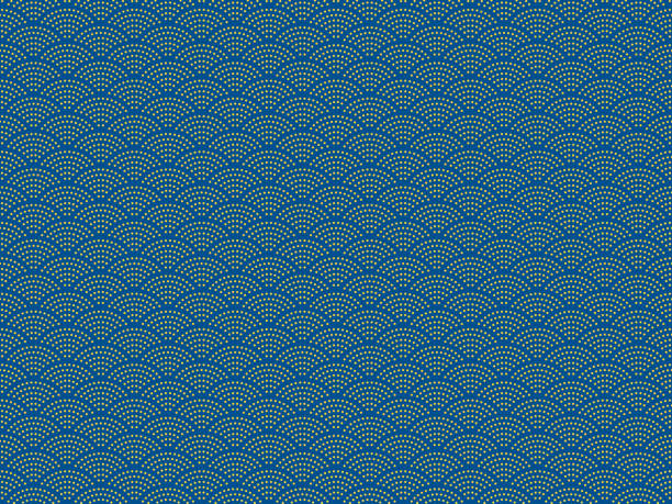 Vector illustration of Dot Qinghai wave pattern background (blue, gold) Vector illustration of Dot Qinghai wave pattern background (blue, gold) seigaiha stock illustrations