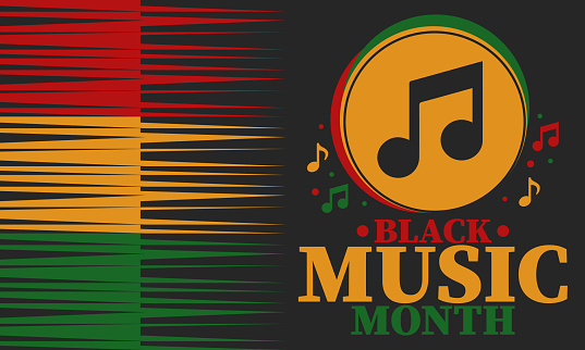 Black Music Month in June. African-American Music Appreciation Month. Celebrated annual in United States. Music concept. Poster, card, banner and background. Vector illustration