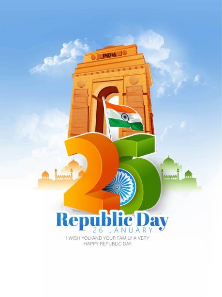 ilustrações de stock, clip art, desenhos animados e ícones de happy republic day, 26th january - taj mahal india gate palace