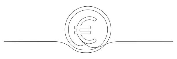 ilustraciones, imágenes clip art, dibujos animados e iconos de stock de moneda de euro continua una línea dibujada. - one euro coin