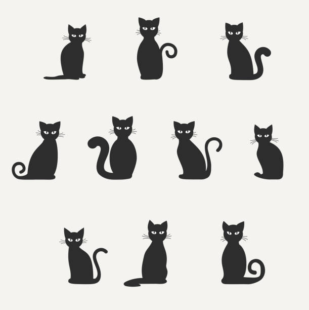 Silhuetas de gatos pretos - ilustração de arte em vetor