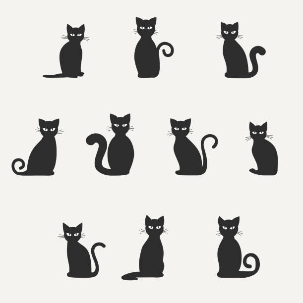 Silhouettes of black cats Illustration of silhouettes of black cats black cat stock illustrations