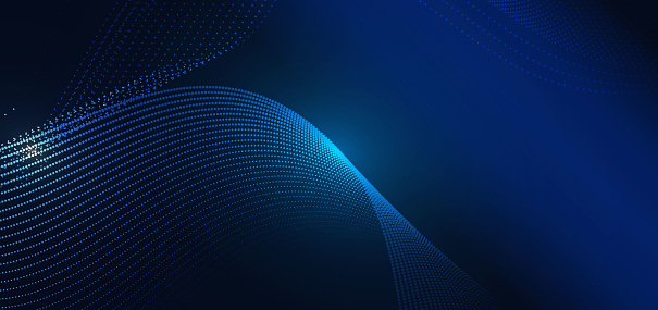 Abstract technology futuristic digital concept dot pattern with lighting glowing particles on dark blue background. Vector illustration