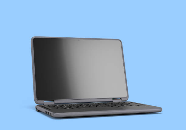istock Presentation new modern laptop with white empty screan 3d render on blue 1447726046